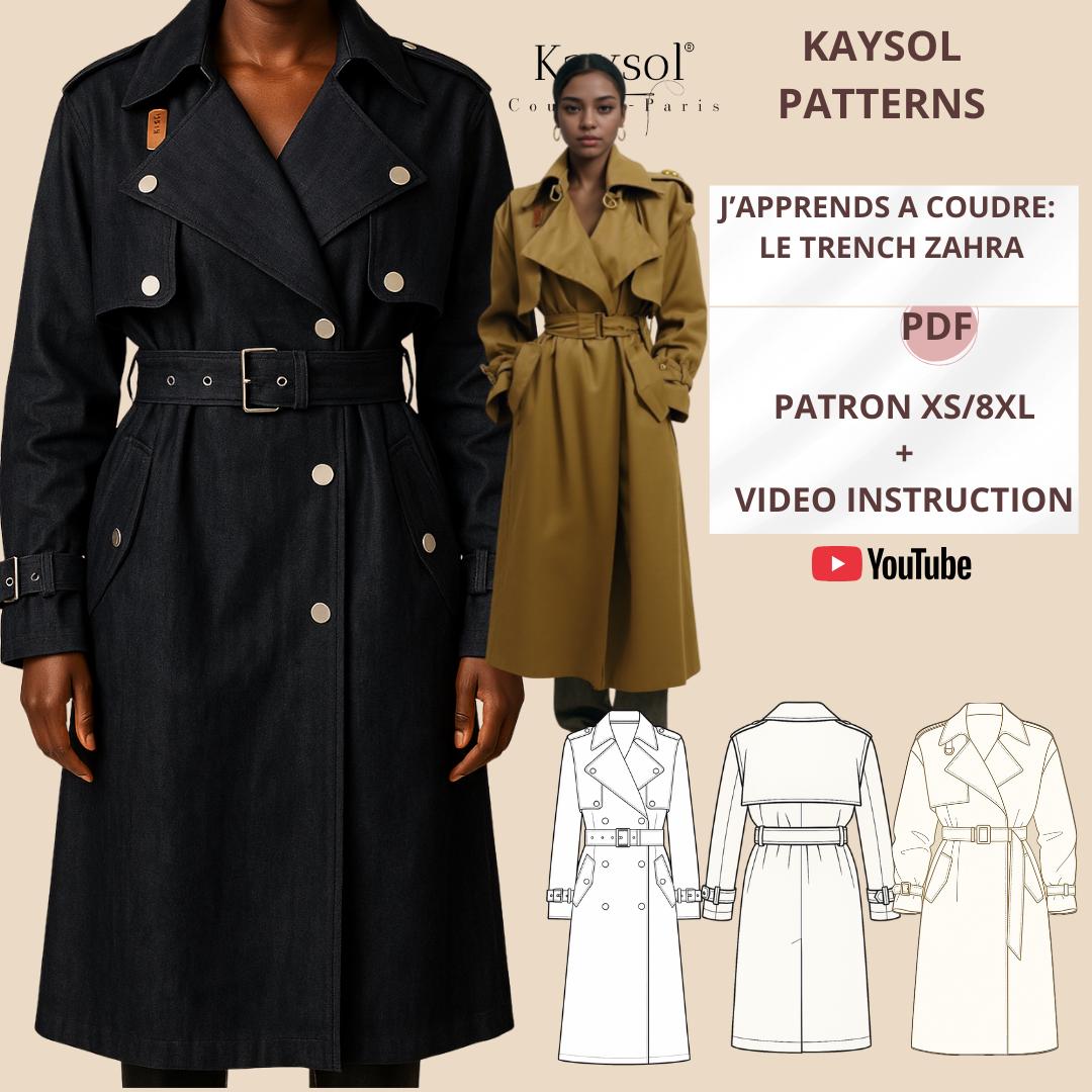 Trench Sewing Pattern - Winter Jacket - Zahra Trench Coat - French ...