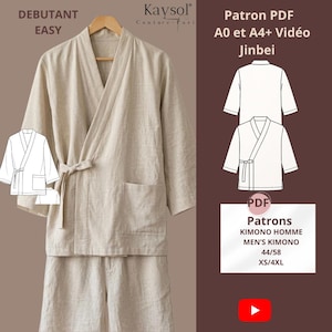 Men's Kimono Pattern - PDF A4+A0 – Men's Kimono - Jinbei Pattern / Sizes 44/58 - XS/4XL - Men's Sewing Pattern PDF - Men's Japanese Kimono