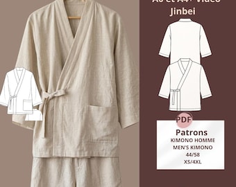 Men's Kimono Pattern - PDF A4+A0 – Men's Kimono - Jinbei Pattern / Sizes 44/58 - XS/4XL - Men's Sewing Pattern PDF - Men's Japanese Kimono