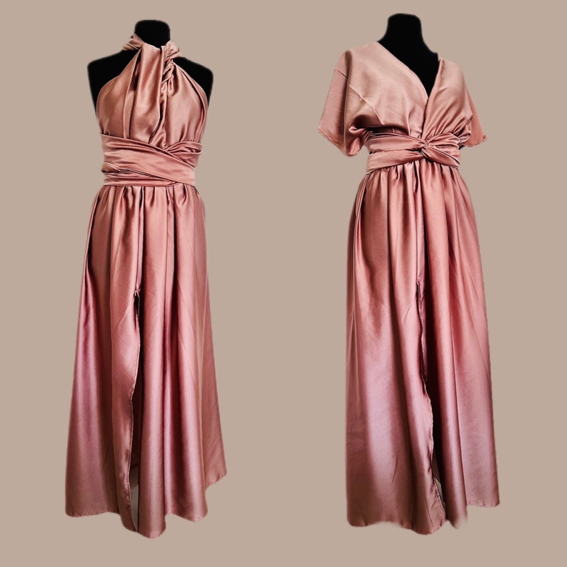 Robe de demoiselle dhonneur en Satin Robe de Soiree en Satin Robe infinity Robe de convertible Choix Couleur Champagne Dusty Rose poudré