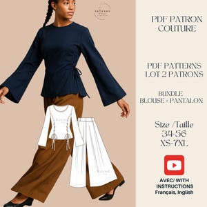 Blouse and Wide Maxi Pants Set - PDF Sewing Pattern - Maxi Pants Pattern - Easy to Sew - Women's Pattern - 12 US - EU Sizes