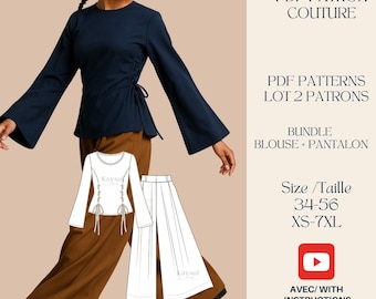 Blouse and Wide Maxi Pants Set - PDF Sewing Pattern - Maxi Pants Pattern - Easy to Sew - Women's Pattern - 12 US - EU Sizes