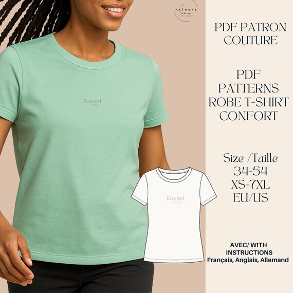 レディースTシャツPDFパターン | 簡単縫製 | サイズ 34-56 EU/US 