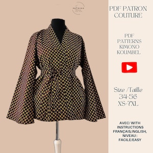 Kimono - Cartamodello PDF - Francese-Inglese - Modello per abito fluido - Facile da cucire - Modello da cucire - Istruzioni video + Un omaggio