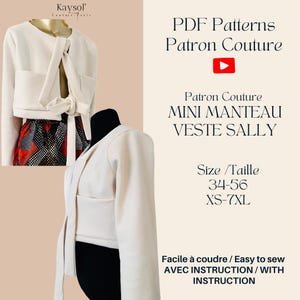 Sewing pattern mini winter coat - Chic jacket - French-English - Size 34/Size 56 EU-US - beginner - PDF to download - Video instruction