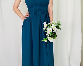 Robe de demoiselle d’honneur bleu canard  - robe cocktail - couleur tendance- robe infinity - mariage fille d’honneur- robe convertible