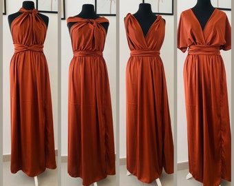 Robe demoiselle d'honneur terracota - avec poches - mariage - robe infinity en Soie  - robe invitée mariage - Robe en satin - orange chic