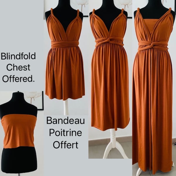 Robe de demoiselle d’honneur terracota -robe cocktail - Robe infinity - mariage - Robe Terracotta convertible - Choix longueur