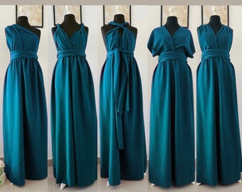 Robe de demoiselle d’honneur - robe cocktail - couleur bleu turquoise - robe infinity - mariage fille d’honneur - robe convertible mariage