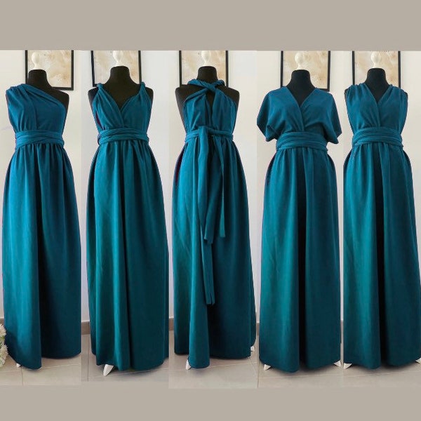 Robe de demoiselle d’honneur - robe cocktail - couleur bleu turquoise - robe infinity - mariage fille d’honneur - robe convertible mariage