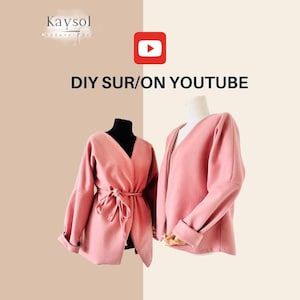 May include: Two pink jackets, one with a tie belt and the other with a zipper closure. The text "DIY SUR/ON YOUTUBE" is displayed above the jackets.