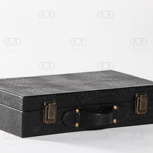 Caja de reloj de cuero, caja de reloj de cuero con patrón de cocodrilo genuino, cubierta de reloj, organizador de reloj, caja de transporte de reloj portátil de cuero para 12 relojes