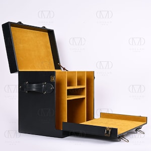 Large Bar Box Handmade Portable Bar Set Mid Century Modern Bar Genuine leather Bar Case, Travel Bar Perfect Gift for Christmas - by Collad