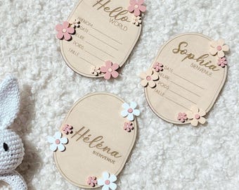Personalized baby birth announcement card in wood and plexiglass. Baby welcome card | Birth keepsake | Birth gift | Baby gift |