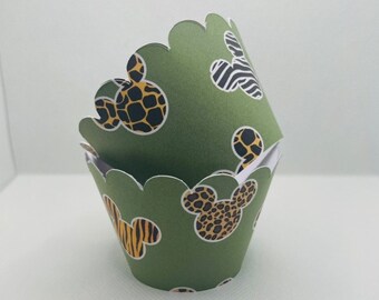 Cupcakes qty 6 - Mickey Safari | Wrappers - Cupcake Cases - Packaging - Personalization Birthday Event Wedding Christening Cake