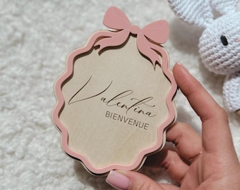 Personalized baby birth announcement card in wood and plexiglass. Baby welcome card | Birth keepsake | Birth gift | Baby gift |