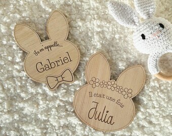 Personalized baby birth card Wooden rabbit. Welcome baby card | Birth souvenir | Birth gift | baby gift | souvenir