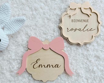 Personalized baby birth announcement card in wood and plexiglass. Baby welcome card | Birth keepsake | Birth gift | Baby gift |