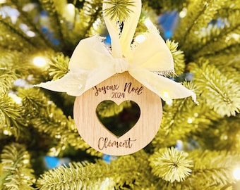Bola de Navidad de madera - Mi primera Navidad | Personalizable - Decoración - Árbol - Nacimiento | Niño Bebé Niña Niño | Nombre | Corazón