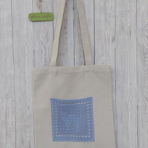 Handmade Vintage Tote Bag, Shopper Satchel Bag, Crochet Boho Hippie Bag, Knit Beach Bag, Student Linen Bag