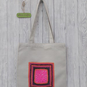 Handmade Vintage Tote Bag, Shopper Satchel Bag, Crochet Boho Hippie Bag, Knit Beach Bag, Student Linen Bag