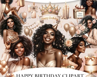 Birthday girl clipart, Anniversary girl clipart, Black Woman clipart, Birthday girl png, Planner Girl Clipart, Black Girl birthday clipart