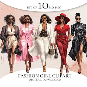 Black Women Clipart, Office Girl Clipart, Black Women Lady Boss Clipart, PNG for Stickers/Planner/Scrapbook/Paper Crafts/Print