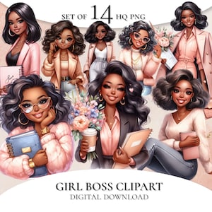 Black Women Clipart, Office Girl Clipart, Black Women Lady Boss Clipart, Black Girl Magic, Planner Girl Clipart, Girl Boss Clipart