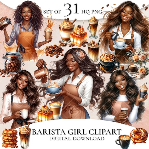 Watercolor Coffee Barista Clipart Bundle (PNG Digital Download)