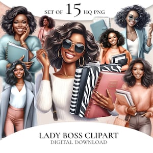Black Women Clipart, Planner Girl Clipart, Office Girl Clipart, Black Women Lady Boss Clipart, Black Girl Cliart, Black Girl Magic