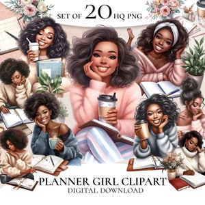 Black Women Clipart, Planner Girl Clipart, Office Girl Clipart, Black Women Lady Boss Clipart, Black Girl Cliart, Black Girl Magic