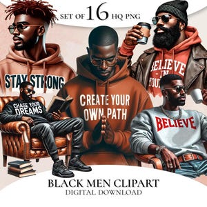 Zwarte mannen clipartbundel, Afro-Amerikaanse mannen clipart, zwarte man clipart, zakenman clipart