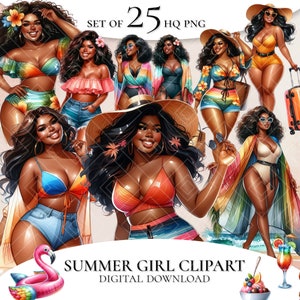 Summer girls clipart, Beach Girls clipart, Swimwear girl clipart, Black Woman Clipart, Black Girl Clipart, Beach time clipart