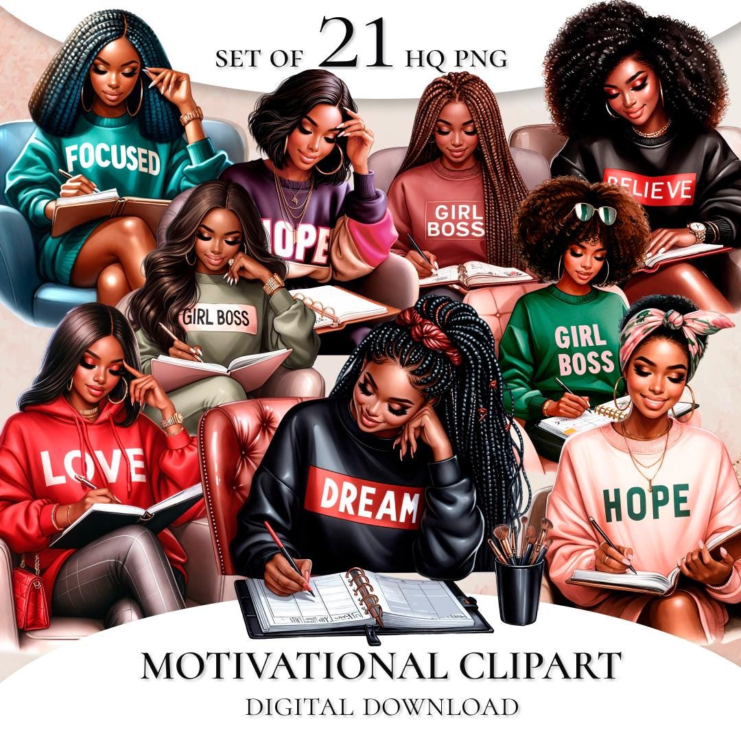 Black Woman Motivational Clipart: Afro Girl Boss PNG (digital Download ...
