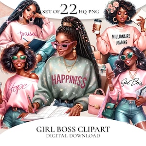 Clipart ragazza nera di primavera, Clipart donna nera, Clipart ragazza pianificatrice, Ragazza motivazionale, Ragazza nera capo