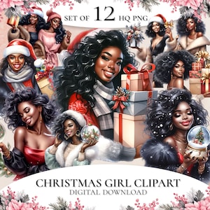 Christmas Black Girl Clipart: Afro Fashion Illustrations (Digital Download)