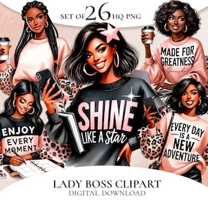 Schwarze Frau motivierende Clipart, Planer Mädchen Clipart, Büro Clipart, schwarze Frauen Lady Boss Clipart, schwarzes Mädchen Clipart,