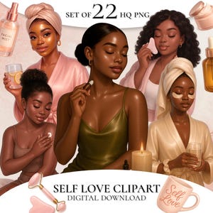 Des cliparts soins personnels, des cliparts femme noire, des cliparts de journée de spa, l'amour de soi PNG, des cliparts soins de la peau, esthétique cosy, des cliparts beauté