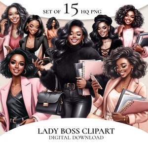 Black Women Clipart, Planner Girl Clipart, Office Girl Clipart, Black Women Lady Boss Clipart, Black Girl Clipart, Black Girl Magic