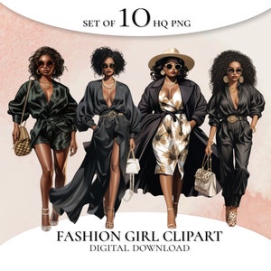 Black Women Clipart, Afro Girls Clipart, Black Women Lady Boss Clipart, PNG for Stickers/Planner/Scrapbook/Paper Crafts/Print