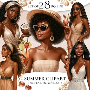 Black Girl Clipart, Summer Girls Clipart, Summer Vibes PNG, Black Woman Clipart, Summer Fashion