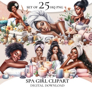 Spa Clipart, Black Woman Clipart, Spa girl clipart, Bath clipart, Relax clipart, Wellness clipart, Self care clipart, Beauty clipart