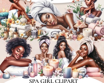 Spa Clipart, Black Woman Clipart, Spa girl clipart, Bath clipart, Relax clipart, Wellness clipart, Self care clipart, Beauty clipart