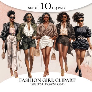 Fashion Girl Clipart: African American Women Illustrations (Digital Download)