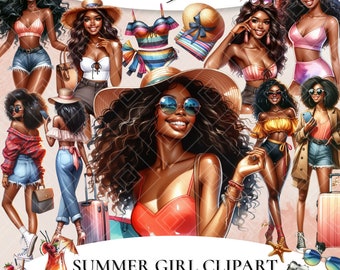 Summer girls clipart, Beach Girls clipart, Swimwear girl clipart, Black Woman Clipart, Summer Clipart, Black Girl Clipart Beach time clipart