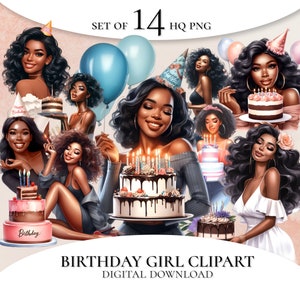 Birthday girl clipart, Anniversary girl clipart, Black Woman clipart, Birthday girl png, Planner Girl Clipart, Black Girl birthday clipart