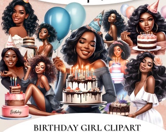 Birthday girl clipart, Anniversary girl clipart, Black Woman clipart, Birthday girl png, Planner Girl Clipart, Black Girl birthday clipart