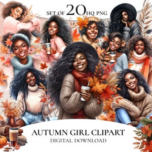 Fashion Girl Clipart, Fall Fashion Clipart, Black girl Clipart, Black Woman Clipart, Fashion ClipArt, Cozy Clipart, Autumn Clipart