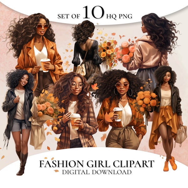 Fashion Girl Clipart, Fall Fashion Clipart, Black girl Clipart, Black Woman PNG, Fashion ClipArt, Digital Sticker, Autumn Clipart