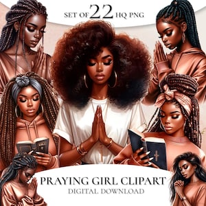 Black Women Praying Clipart: Faith PNG Graphics (Digital Download)